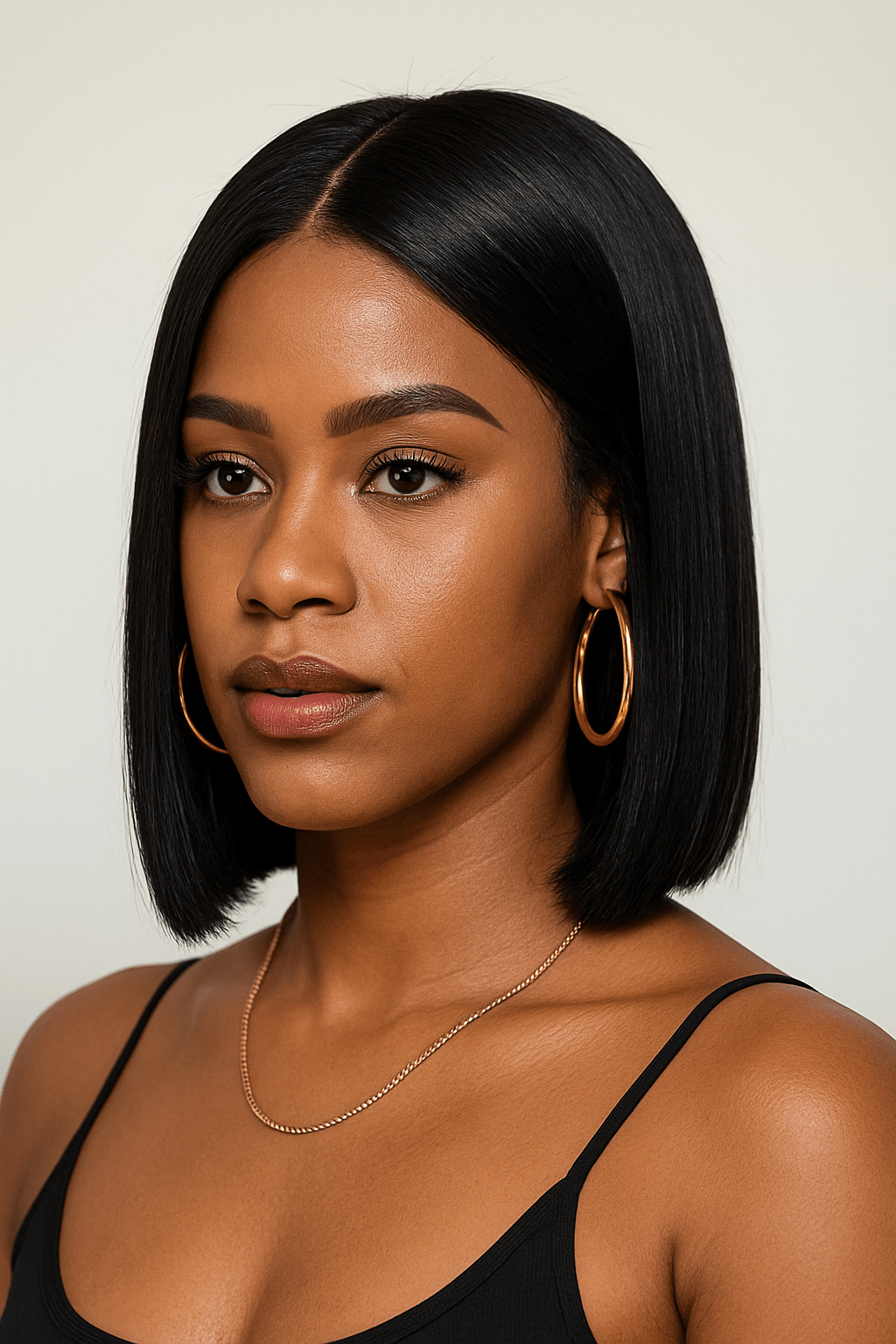 Sleek Cutie – 12" Straight Bob Lace Front Wig (Natural Black) - Crown'd Cuties