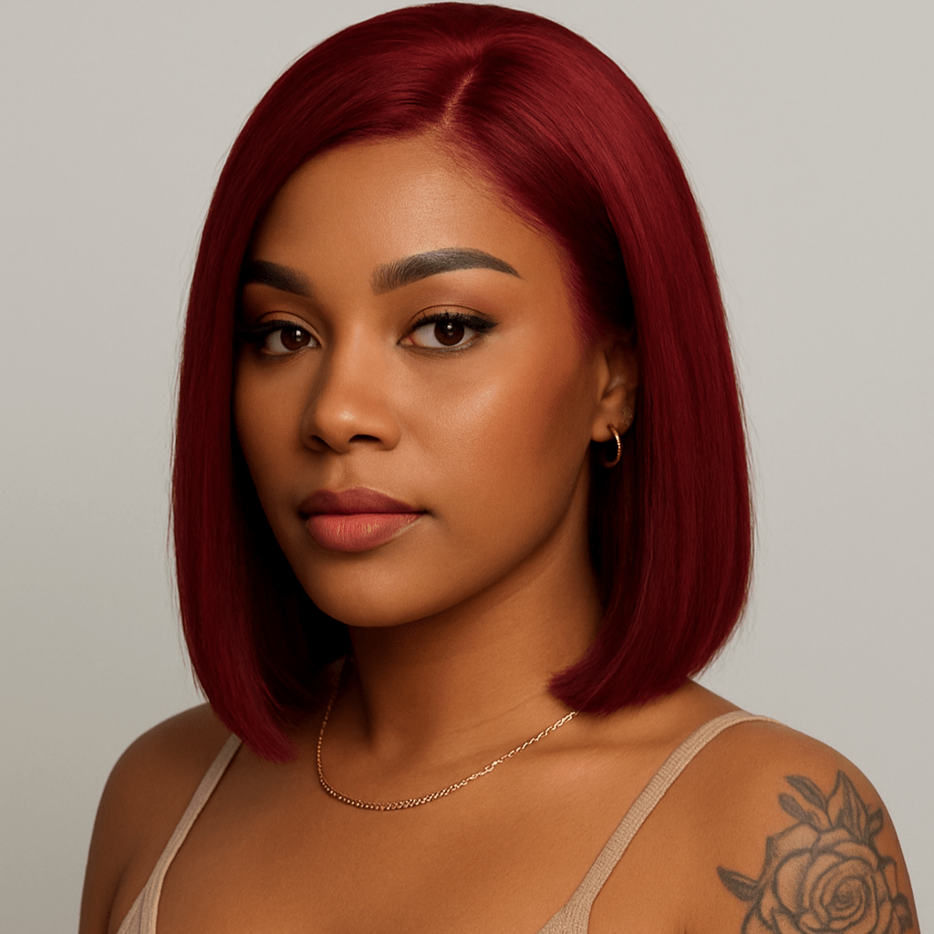 Ruby Cut – 12" Straight Bob Lace Front Wig (Burgundy Red) - Crown'd Cuties