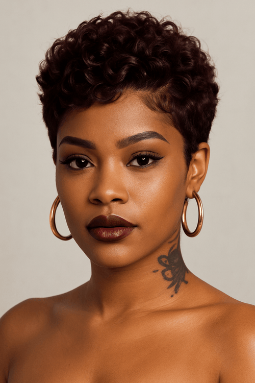 Berry Baddie – 8" Curly Pixie Lace Front Wig (Burgundy Red) - Crown'd Cuties