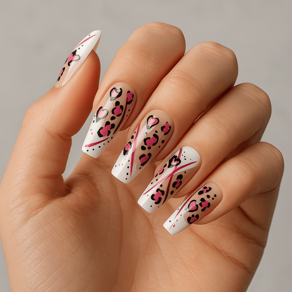 Love Savage Press - On Nails – Pink Heart Cheetah Print - Crown'd Cuties