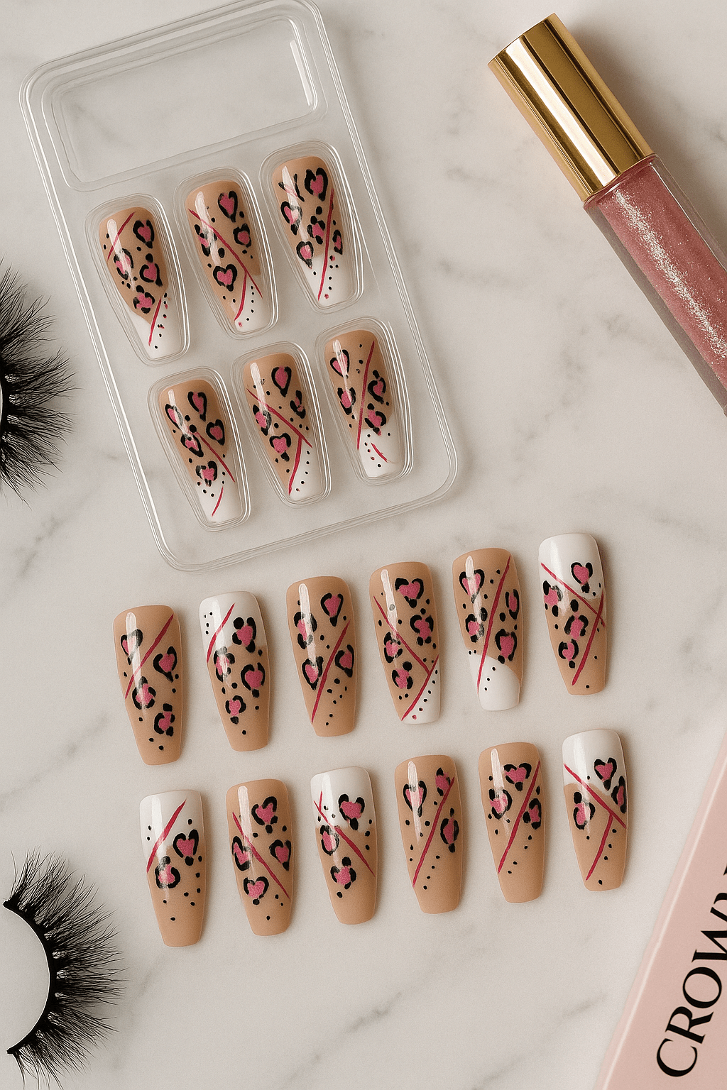 Love Savage Press - On Nails – Pink Heart Cheetah Print - Crown'd Cuties